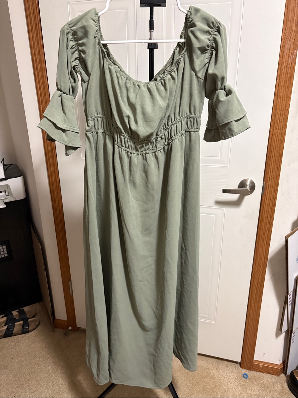SHEIN Sage Green Maxi Dress with Ruffle Sleeves